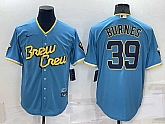 Milwaukee Brewers #39 Corbin Burnes Blue 2022 City Connect Cool Base Stitched Jersey,baseball caps,new era cap wholesale,wholesale hats